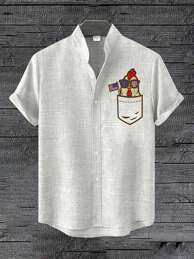 Men's July 4th American Chick Print Linen Blend Shirt