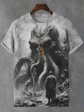 Men's Cthulhu Octopus Monster Mystery Art Print Casual T-Shirt