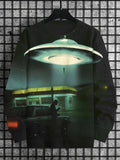 Men's Retro UFO Takes Humans Away Print Casual Sweatshirt