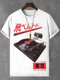 Men's Retro Japanese Tokyo Music Record Art Print Cotton Casual T-Shirt
