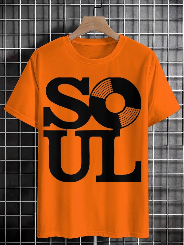 Men's Retro Soul Record Graphic Print Cotton Casual T-Shirt