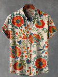 Men's Vintage Floral Art Print Linen Blend Shirt