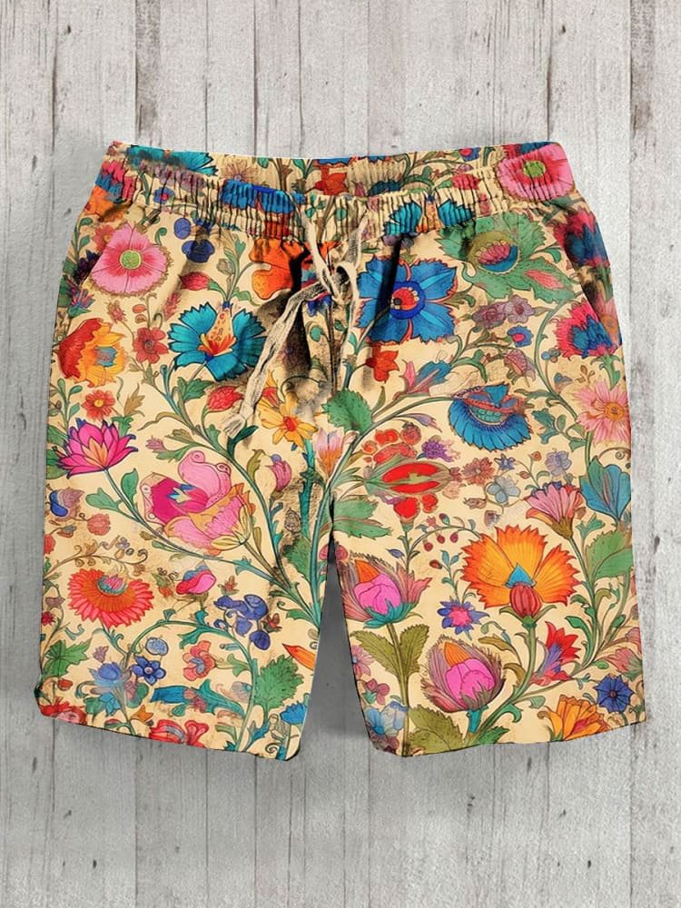 Men's Indian Folk Floral Print Casual Shorts