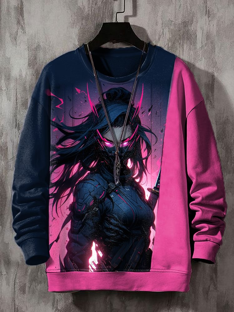 Men's Cyberpunk Mecha Samurai Print Sweatshirt