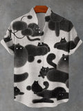 Men's Fun Art Black Cats Print Short Sleeve Shirt