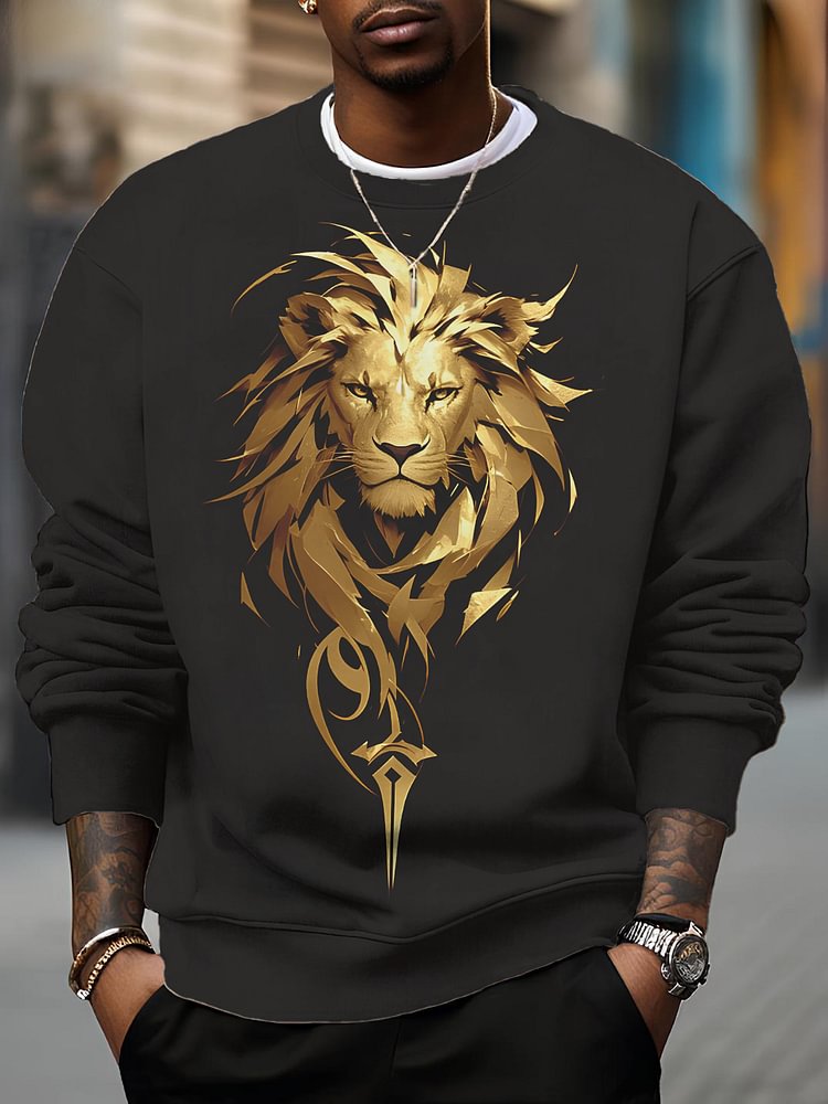 Men's Lion Graphic Golden Art Print Casual Sweatshirt