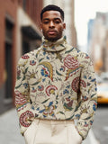 Men's Vintage Flowers Pattern Print High Neck Knit Sweatshirt