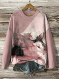 Women's Beautiful Cat Art Print Knit Sweatshirt
