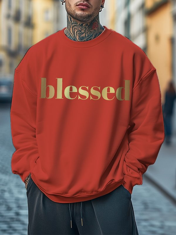 Men's Blessed Print Cotton Casual Sweatshirt