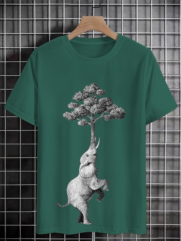Men's Tree Elephant Art Print Cotton Casual T-Shirt