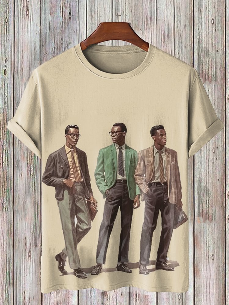 Men's Vintage African Gentleman Poster Print Casual Tee