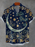 Men's Boho Sun And Moon Mysterious Spiritual Art Print Linen Blend Shirt