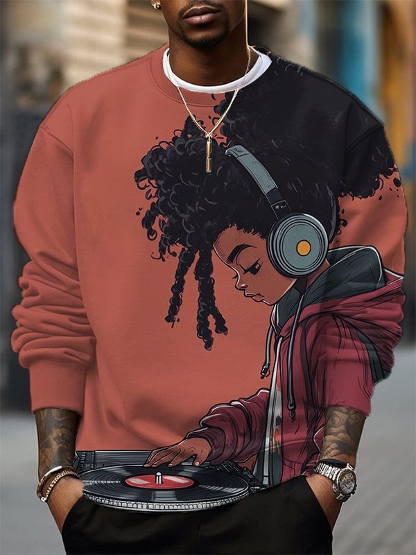 Men's Hip Hop Girl DJ Print Casual Sweatshirt