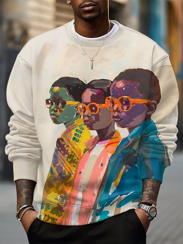 Men's African Boys With Glasses Art Print Casual Sweatshirt