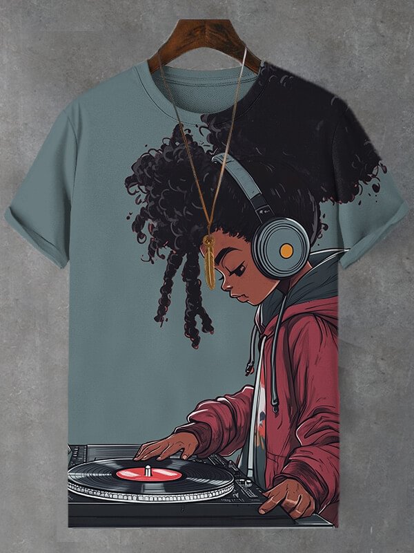 Men's Afro Music Lover Print Casual T-Shirt