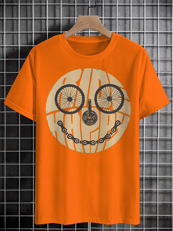 Men's Bike Geometric Fun Art Print Cotton Casual T-Shirt