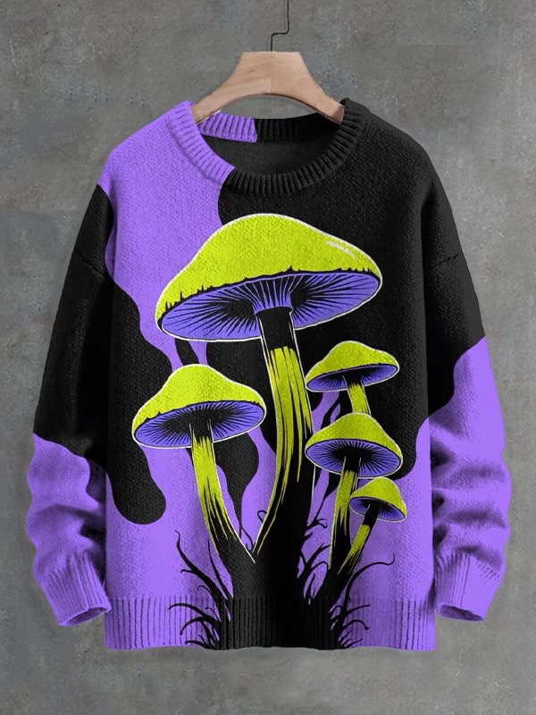 Men's Neon Mushroom Art Print Knit Sweatshirt
