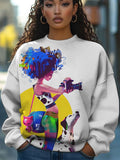 Women's Black Female Photographer And Dalmatian Art Print Casual Sweatshirt