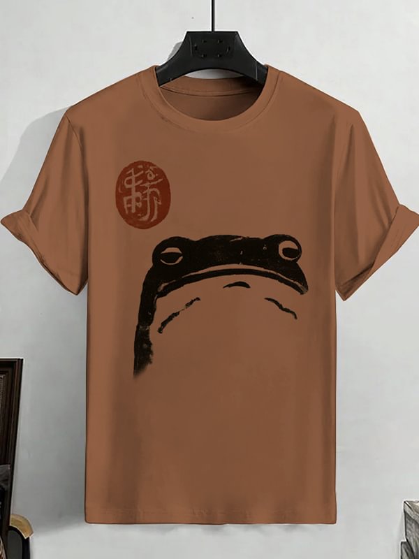 Men's Cute Frog Japanese Art Print Cotton Casual T-Shirt