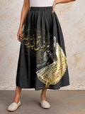 Women's Black Woman Dancing Calligraphy Art Print Skirt