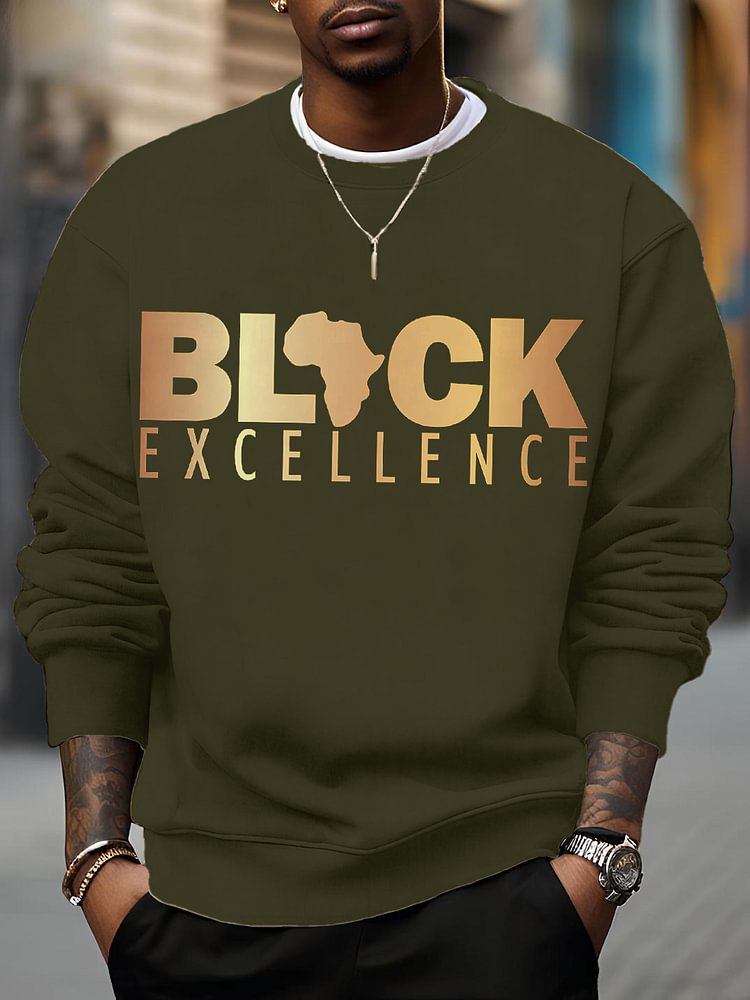 Men's Slogan Black Map Excellence Print Cotton Casual Sweatshirt