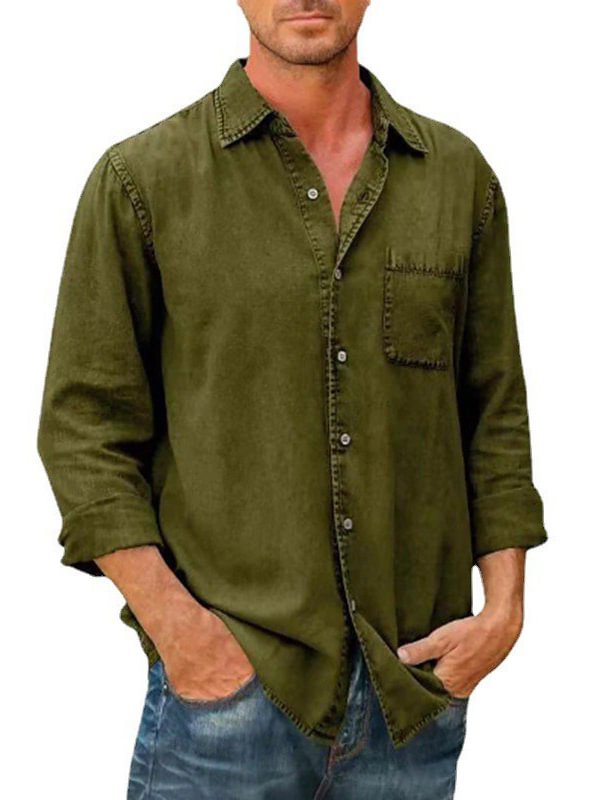 Men's Casual Seam Turndown Collar Long Sleeve Button Shirt