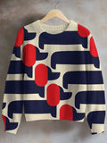 Women's Funny Dachshund Print Knit Sweatshirt