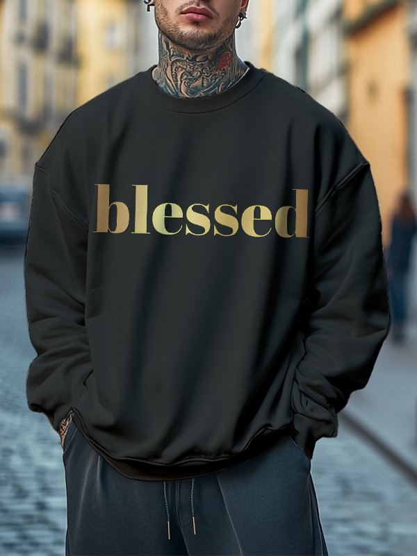 Men's Blessed Print Cotton Casual Sweatshirt