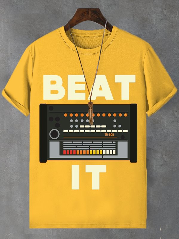 Men's Beat It Vintage Music Art Print Cotton Casual T-Shirt