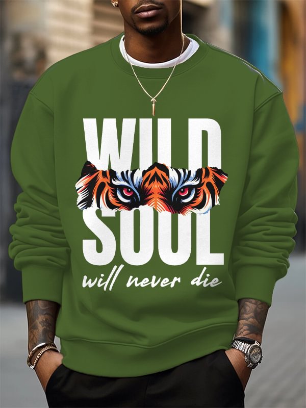 Men's Wild Soul Will Never Die Art Print Cotton Casual Sweatshirt