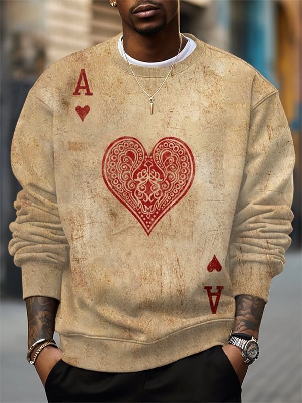 Men's Vintage Playing Cards Ace Art Print Casual Sweatshirt