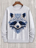 Men's Delft Blue Raccoon Traditional Patterns Art Print Casual Sweatshirt