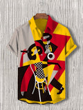 Men's Black Music Geometric Color Block Art Print Casual Shirt