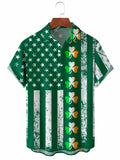 Men's Clover American Flag Print St Patrick's Day Short Sleeve Shirt