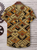 Men's Retro Traditional African Patterns Cotton And Linen V Neck T-Shirt