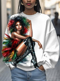 Women's Cool Trendy Feather Dress Black Girl Art Print Casual Sweatshirt