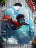 Men's Super Hero Black Boy Art Print Casual Zip Up Jacket