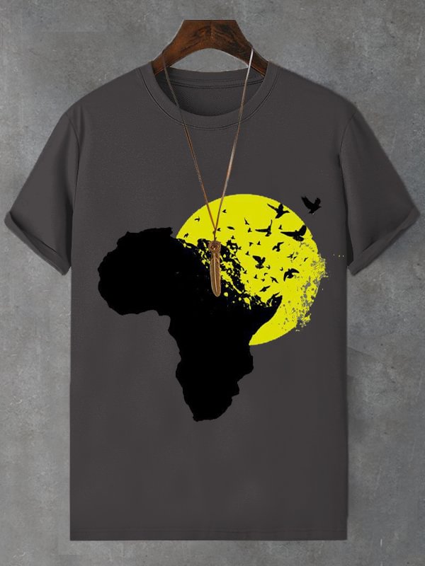 Men's Birds African Map Illustration Print Cotton Casual T-Shirt