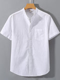 Men's Stand-up Collar Chest Pocket Cotton And Linen Shirt