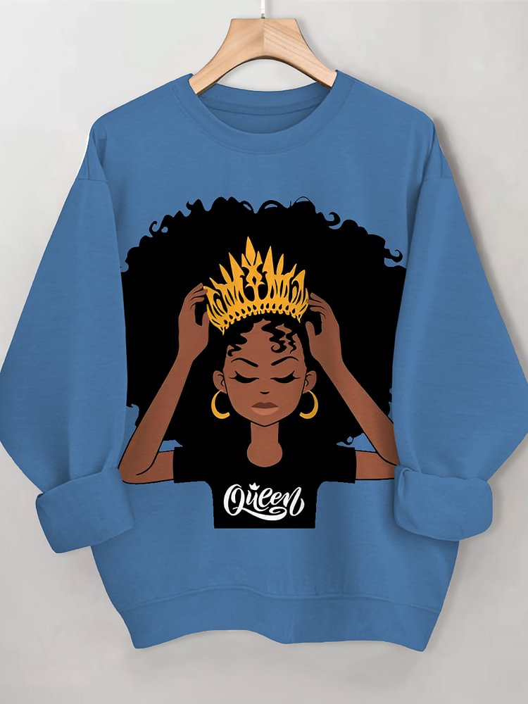 Women's Black Queen Print Cotton Long Sleeve T-Shirt Thin Sweatshirt