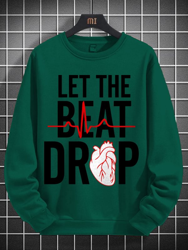 Men's Let The Beat Drop Heartbeat Graphic Print Cotton Long Sleeve T-Shirt Thin Sweatshirt