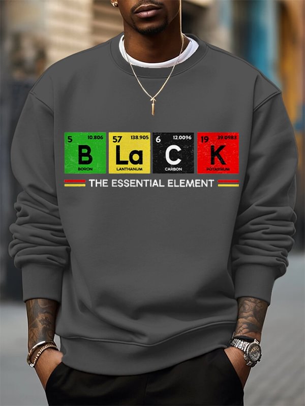 Men's Black The Essential Element Print Cotton Casual Sweatshirt