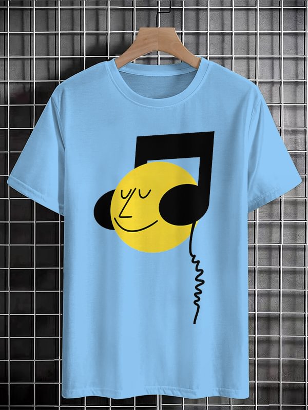 Men's Musical Note Fun Art Print Cotton Casual T-Shirt