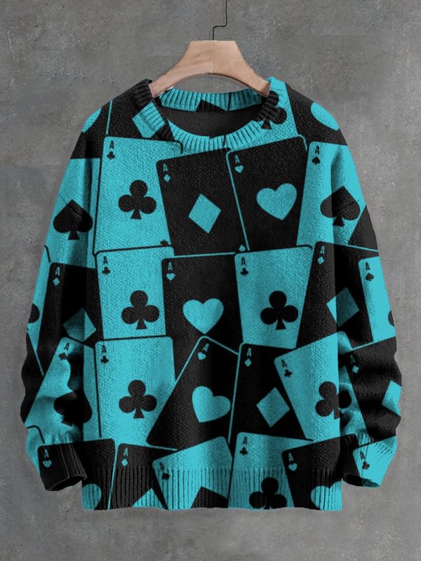 Men's Poker Ace Art Print Knit Sweatshirt