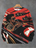 Men's Cool Black Man Auto Racing Print Casual Sweatshirt