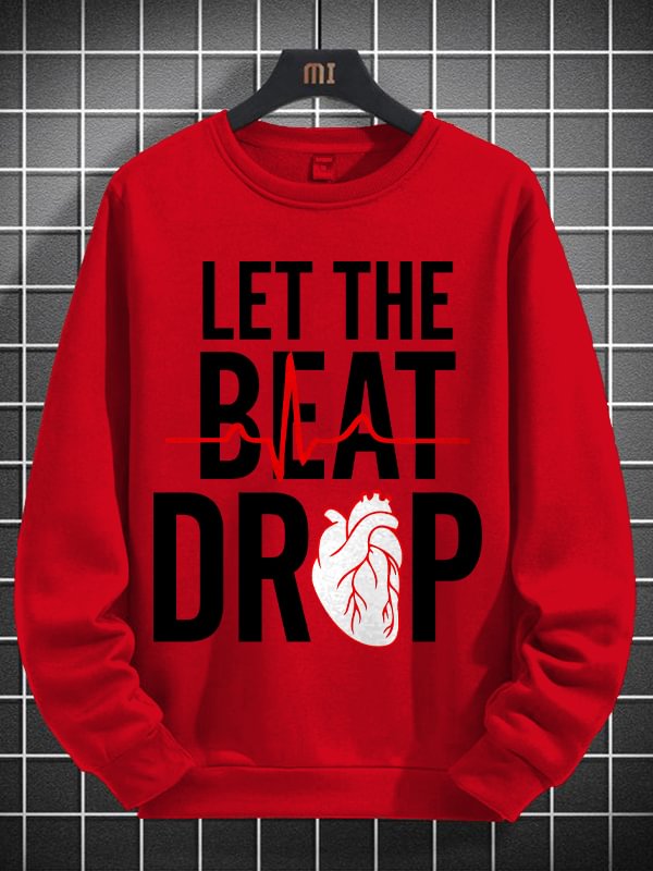 Men's Let The Beat Drop Heartbeat Graphic Print Cotton Long Sleeve T-Shirt Thin Sweatshirt