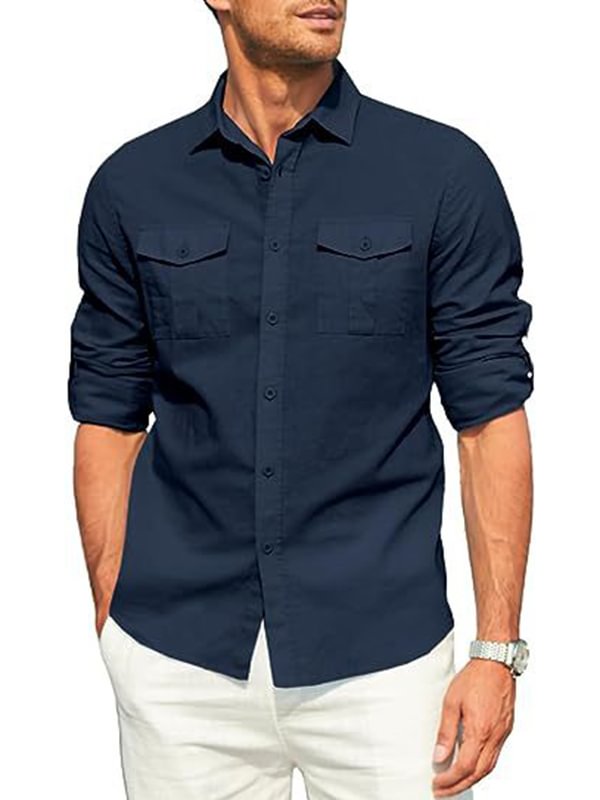 Men's Casual Chest Pockets Single Breasted Long Sleeve Shirt