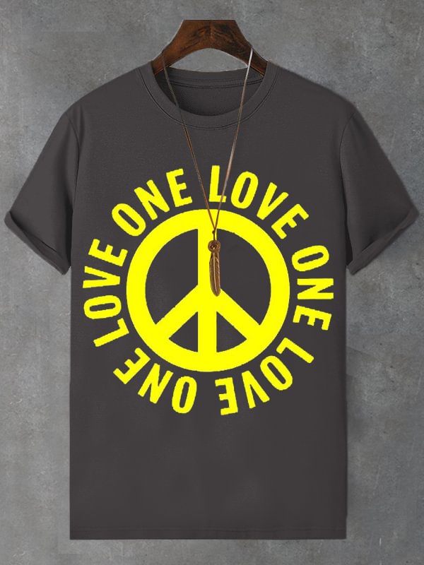 Men's One Love Peace Graphic Print Cotton Casual T-Shirt