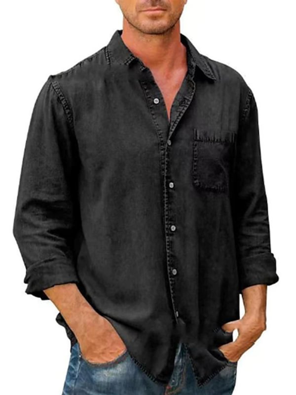 Men's Casual Seam Turndown Collar Long Sleeve Button Shirt