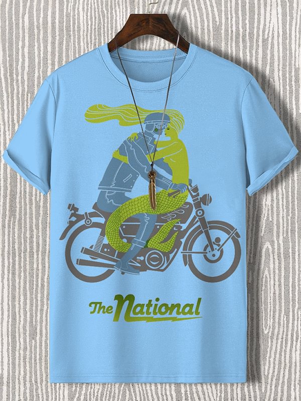 Men's The National Barclays Center Racing Mermaid Graphic Print Cotton Casual T-Shirt